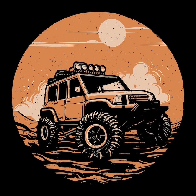 Offroad car T shirt design vector