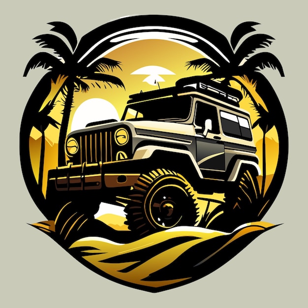 Offroad jeep hand drawn cartoon sticker icon concept isolated illustration