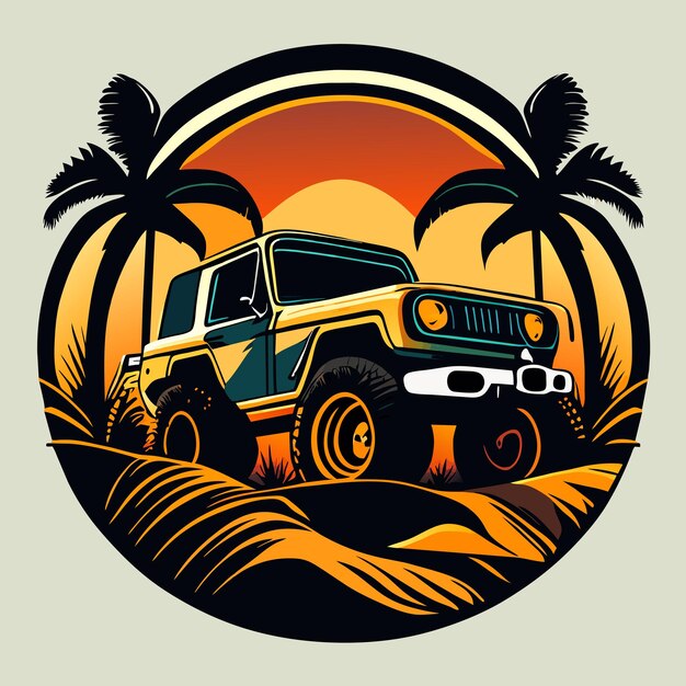 Vector offroad jeep hand drawn cartoon sticker icon concept isolated illustration