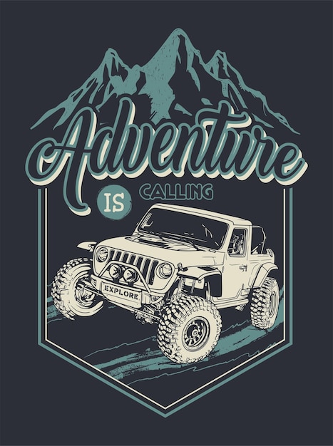 Vector offroad jeep on mountains adventure vector illustration