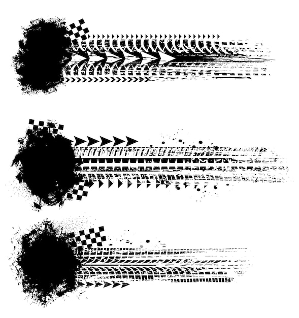 Vector offroad sport tire prints with chequered flag