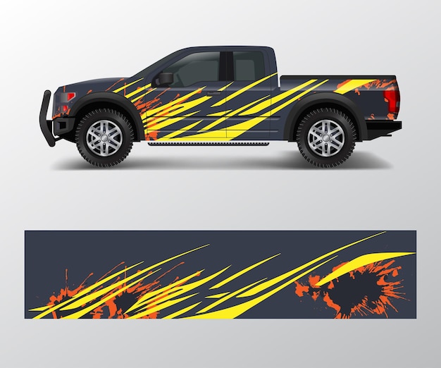 Offroad voertuig wrap ontwerp vector Pickup truck sticker wrap ontwerp vector