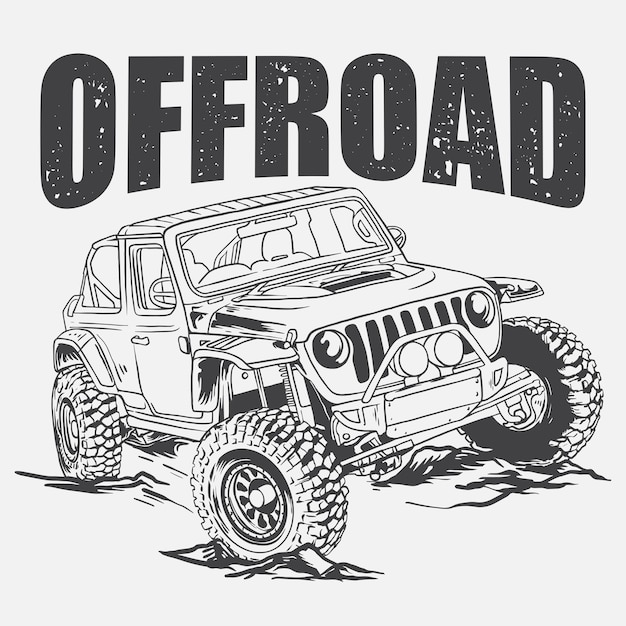 Offrod jeep illustratie zwart-wit