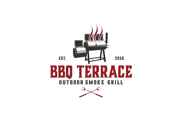 Offset Barrel roker bbq grill logo ontwerp drum roker silhouet barbecue vork gebruiksvoorwerp bbq tool