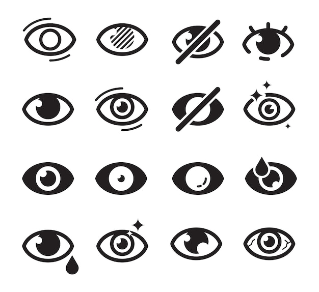 Vector ogen pictogram. optische zorg symbolen gezichtsvermogen visie cataract blinds goed uitziende medicijnen foto's zoeken