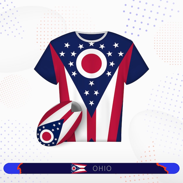 Vettore maglia da rugby dell'ohio con pallone da rugby dell'ohio su sfondo sportivo astratto