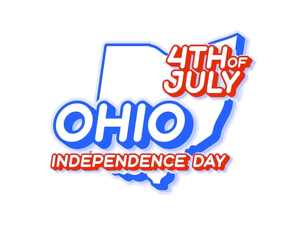미국의 지도와 미국 국가 색상 3D 모양이 있는 7월 4일 독립 기념일 오하이오 주