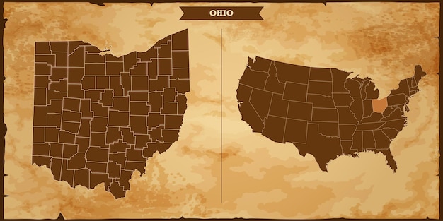 ohio state map united states of america map with federal states in vintage map background