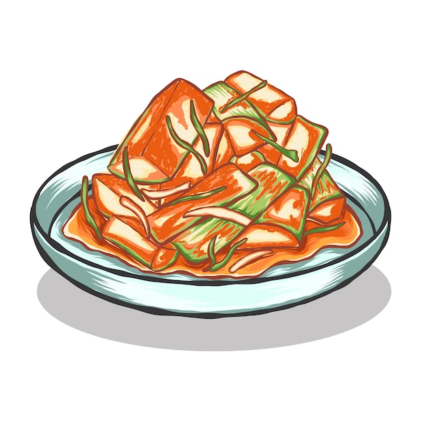 Oi sobagi корейское кимчи в тарелке ручной рисунок векторной иллюстрации
