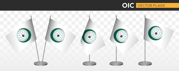 OIC desk flags mockup 3d vector illustration table flag of organization islamic cooperation