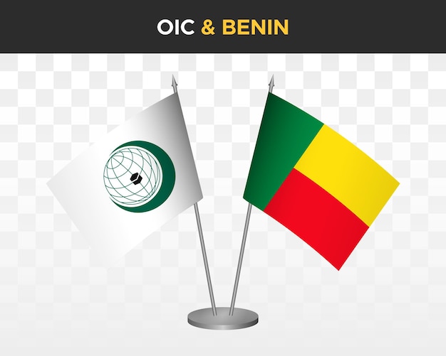 OIC Organisatie islamitische samenwerking vs Benin Bureau vlaggen mockup 3d vectorillustratie