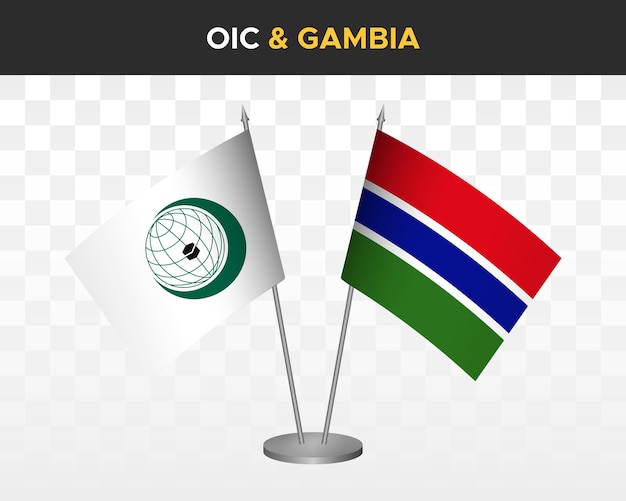 OIC organisatie islamitische samenwerking vs Gambia Bureau vlaggen mockup 3d vectorillustratie