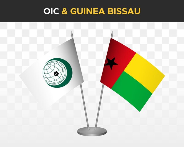 OIC organisatie islamitische samenwerking vs Guinee-bissau Bureau vlaggen mockup 3d vectorillustratie