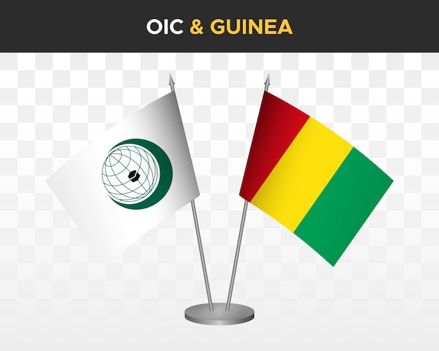 OIC Organisation islamic cooperation vs guinea desk flags mockup 3d vector illustration