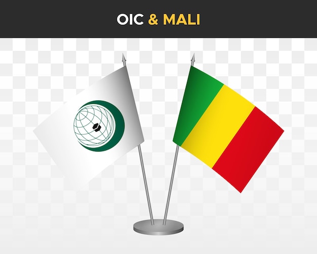 OIC Organisation islamic cooperation vs mali desk flags mockup 3d vector illustration