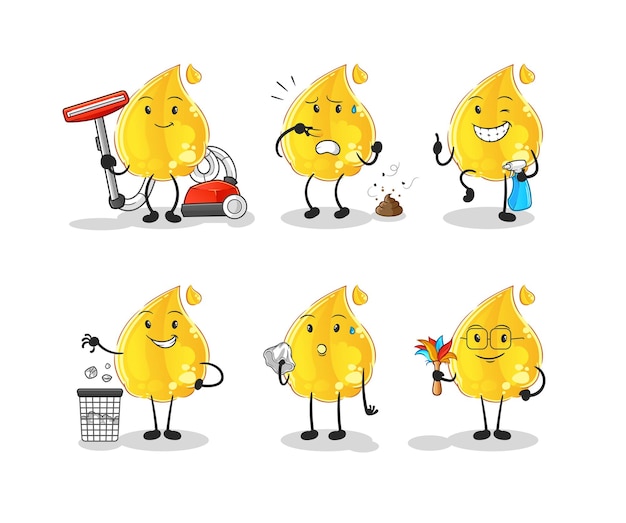 Vector oil cleaning group character. cartoon mascot vector