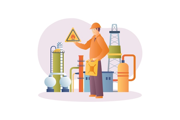 Oil concept with people scene in the flat cartoon design Technologist monitors the smooth operation
