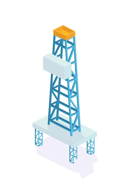 Oil derrick rig Extraction and storage of minerals Oil derrick modern construction for exploration and machine for drilling of wells in Earth for production resources Isometric vector