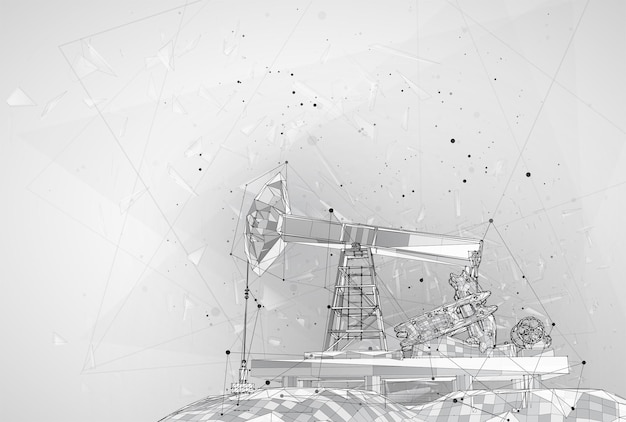 Vector oil derrick vector 3d object mining of minerals abstract explosion of particles