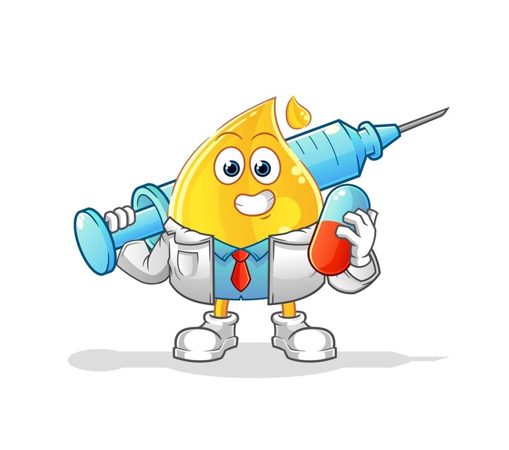 Vector メディチネと注射を保持しているオイルドクター