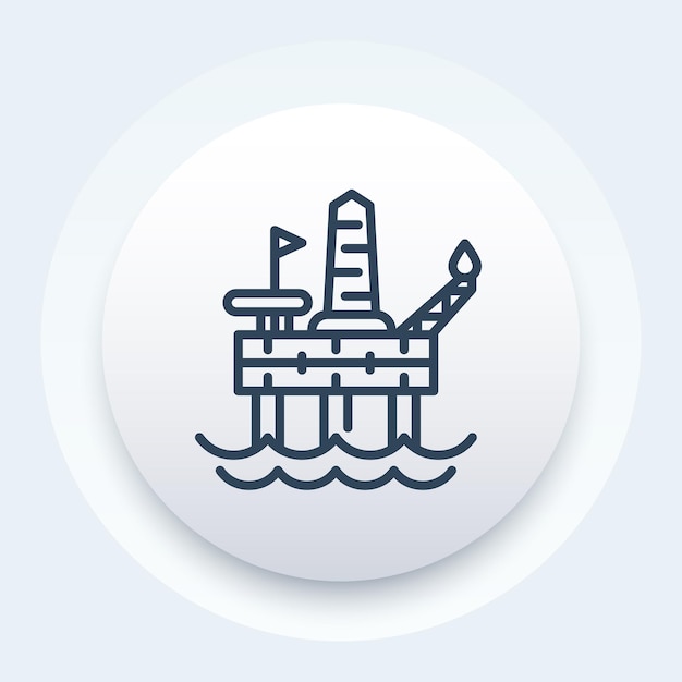 Вектор Значок нефтяной буровой платформы, морская буровая установка, линейный стиль