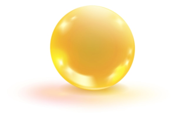 Oil drop Realistic golden vitamin capsule Yellow bubble