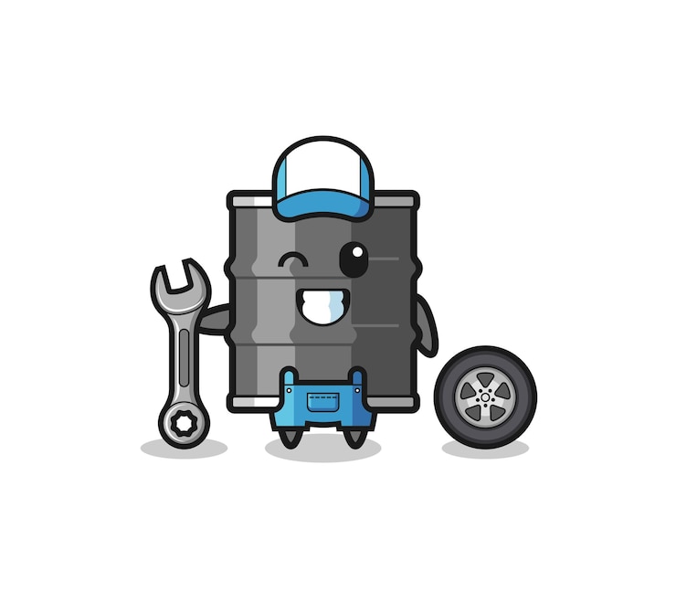 Vector 메카닉 마스코트로 오일 드럼 캐릭터가 귀여운 디자인
