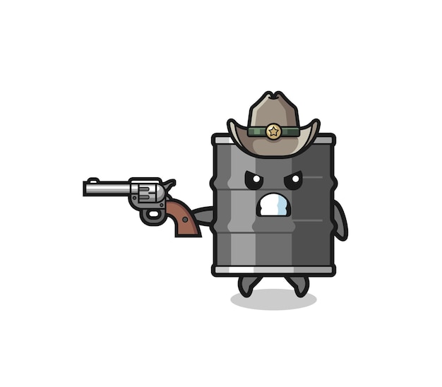 The oil drum cowboy shooting with a gun cute design