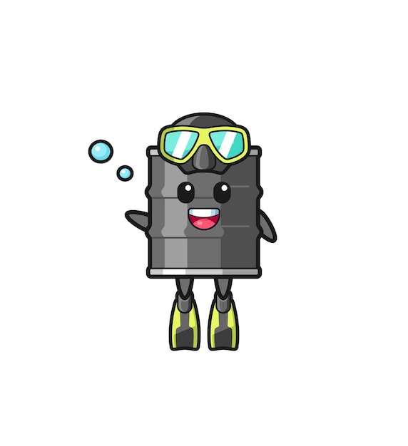 мультипликационный персонаж водолаза с нефтяной бочкой