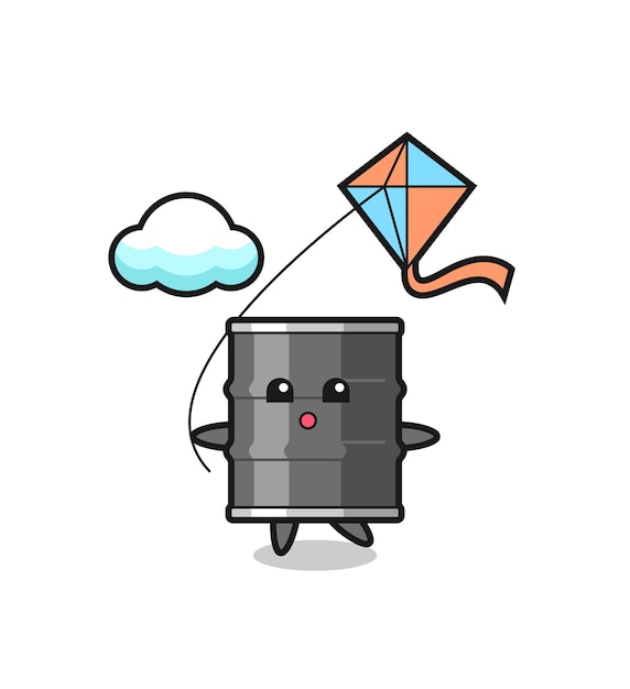 Oil drum mascot illustration is playing kite  cute design