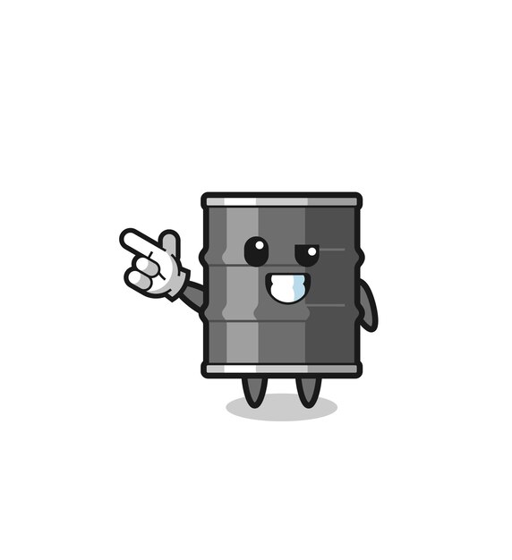 Oil drum mascotte wijzend linksboven
