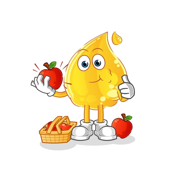 Oil eating an apple illustration. character vector