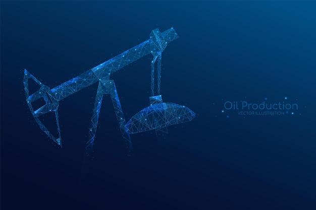 Oil fields concept oil drilling derricks at desert oilfield for fossil fuels low poly wireframe