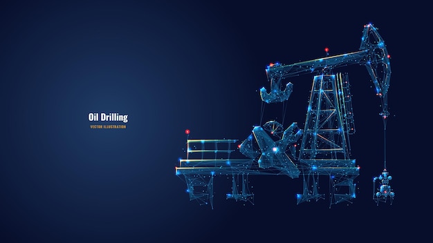 Vector oil fields concept oil drilling derricks at desert oilfield for fossil fuels output