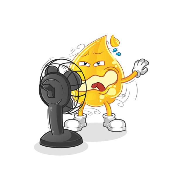 oil in front of the fan character. cartoon mascot vector