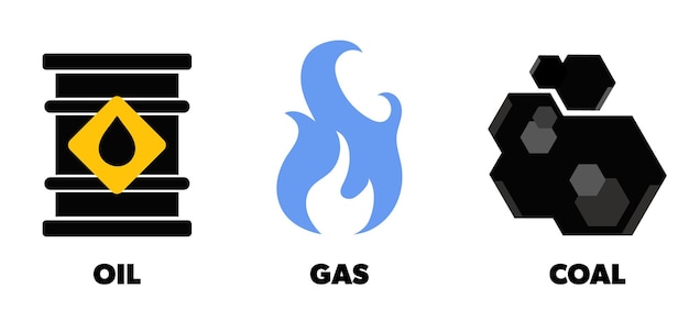 ベクトル 石油ガス石炭ベクトル エネルギーと資源のアイコン化石燃料のシンボル