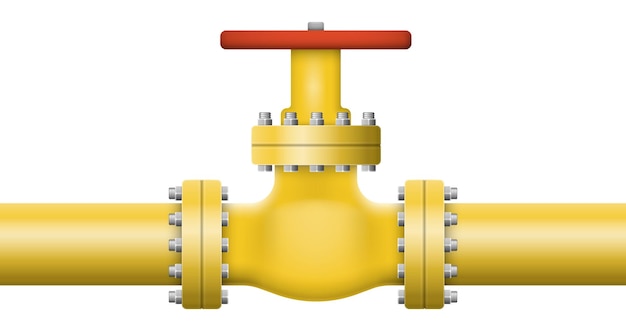 Oil gas or water flowing through pipe Pipeline construction with valve isolated Industrial system Vector illustration