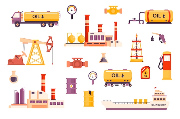 Pacchetto per l'industria petrolifera di kit per creare scene piatte