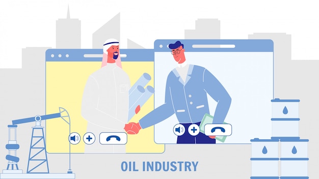 Oil industry flat vector web banner with text