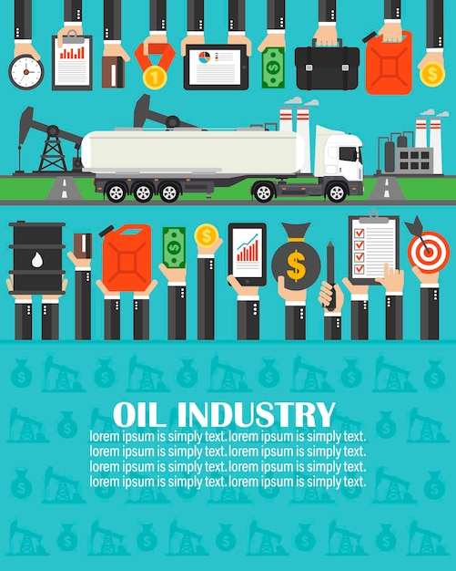 Vector oil industry flat with gasoline tanker carvector illustrationlorem ipsum is simply text