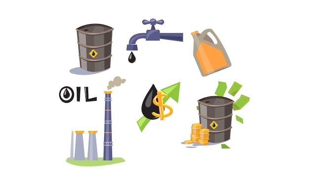 Oil industry icons set processing and transportation of oil and petrol vector illustration on a