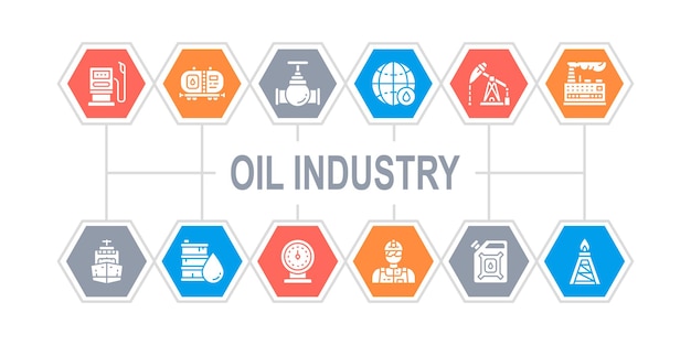 Vector oil industry icons web banner fuel truck engineer gasoline cargo ship  infographic illustration