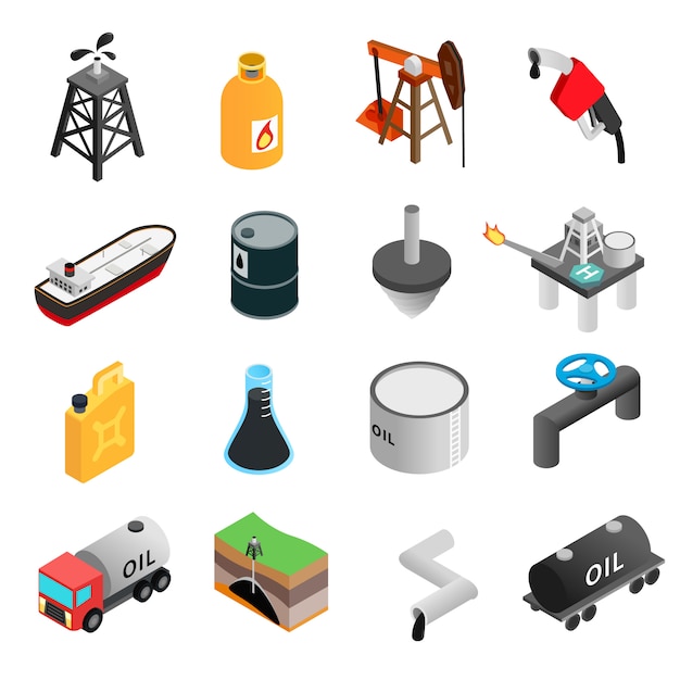 Oil industry isometric 3d icons set