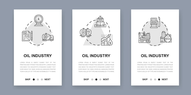 Schermi di app mobili per l'industria petrolifera banner verticali di navi mercantili per camion di carburante