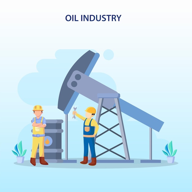 Vettore di stile piatto dell'industria petrolifera e dell'industria petrolifera