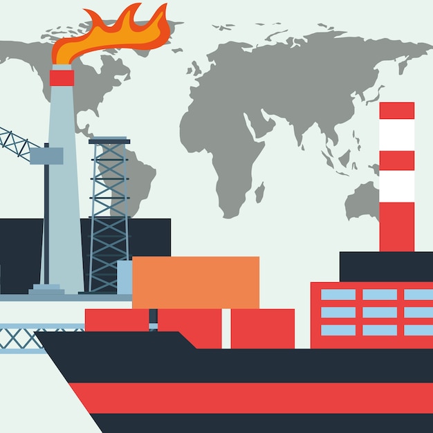 石油産業のタンカー船のコンテナと工場の世界
