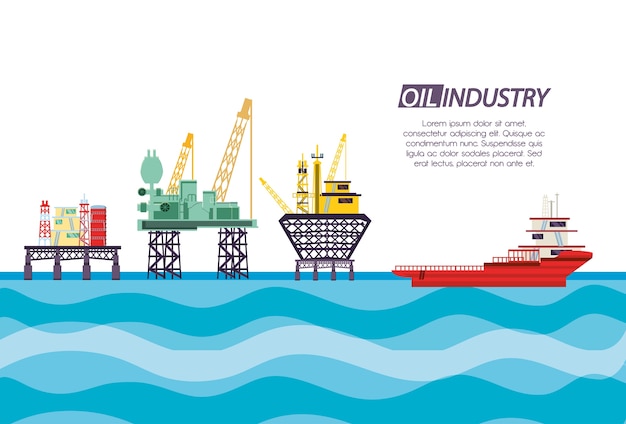 Vector oil industry with marine platform