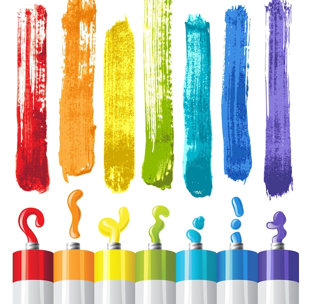 Vector oil paints and strokes in rainbow colors