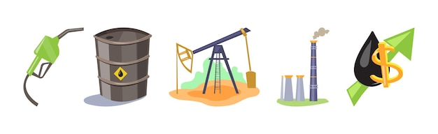 Oil petroleum industry as extraction and refining of fuel vector set