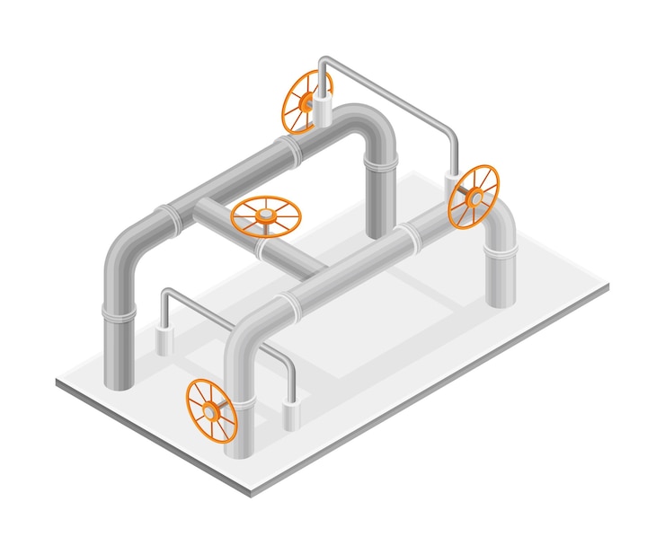 Vector oil or petroleum industry with pipeline for transporting process isometric vector illustration